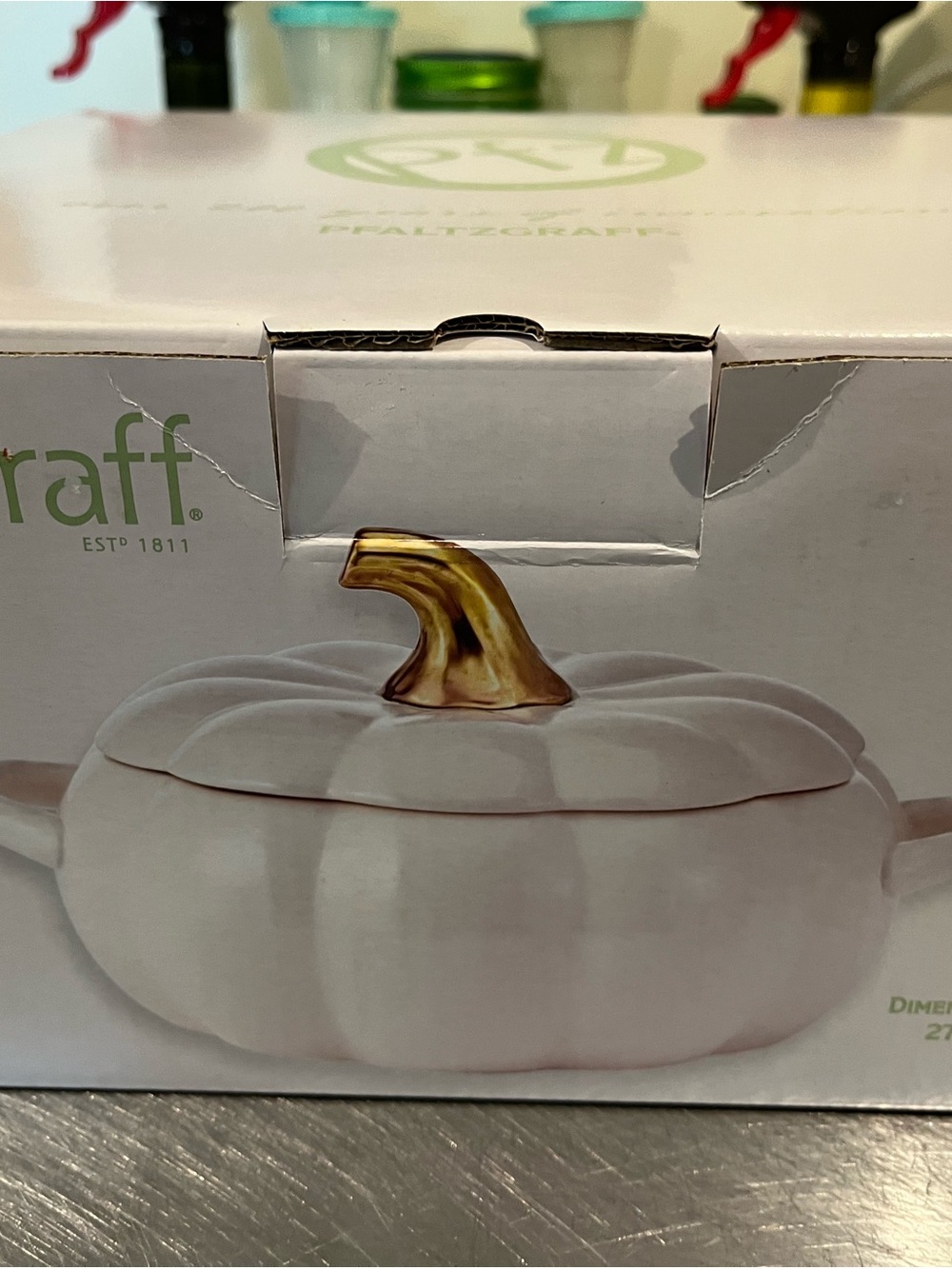 Pfaltzgraff White Pumpkin Casserole with Gold Stem Accent